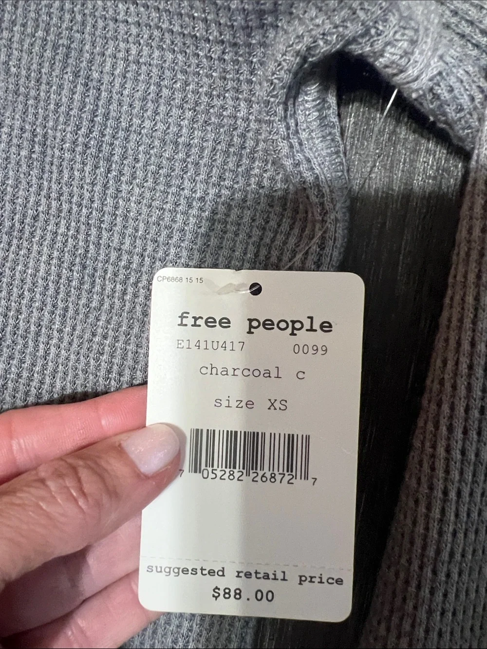 New With Tags Free People Gray Waffle Knit Collared Top